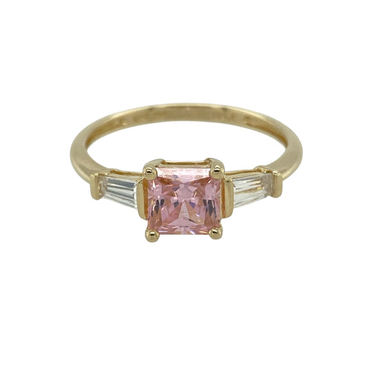 9ct Gold Pink Stone & Cubic Zirconia Set Ring