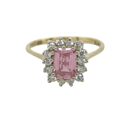 9ct Gold Pink Stone & Cubic Zirconia Set Cluster Ring