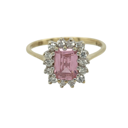 9ct Gold Pink Stone & Cubic Zirconia Set Cluster Ring