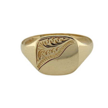 9ct Gold Patterned Square Signet Ring