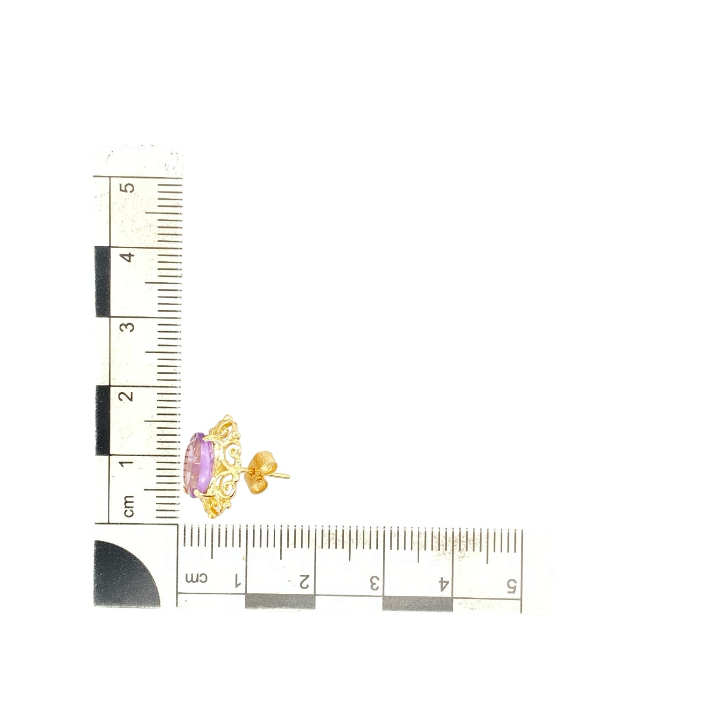 9ct Gold & Amethyst Set Fancy Scholl Patterned Stud Earrings