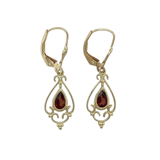9ct Gold & Garnet Set Drop Earrings