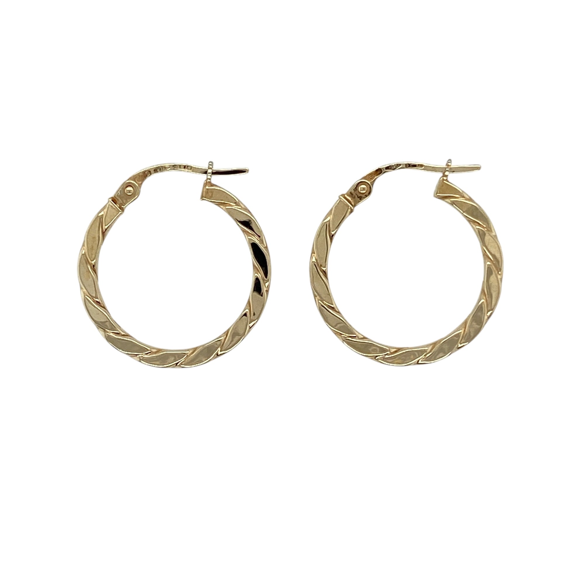 9ct Gold Flat Twisted Hoop Creole Earrings