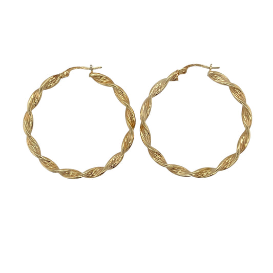 9ct Gold Twisted Ribbon Creole Earrings