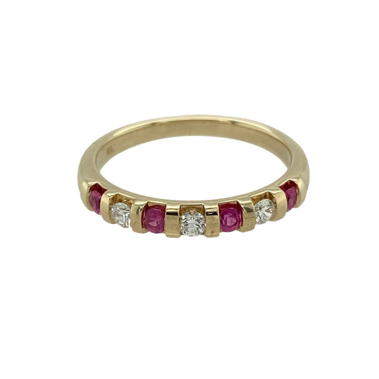 9ct Gold Diamond & Ruby Set Band Ring