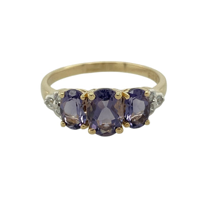 9ct Gold Diamond & Tanzanite Set Trilogy Ring