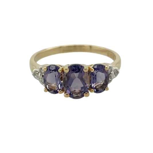 9ct Gold Diamond & Tanzanite Set Trilogy Ring