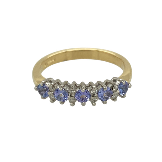 18ct Gold Diamond & Tanzanite Set Band Ring