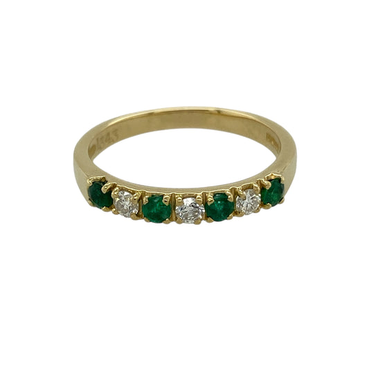 18ct Gold Diamond & Emerald Set Band Ring