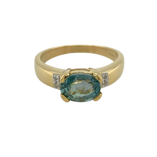18ct Gold Diamond & Blue Topaz Set Ring