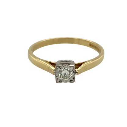 18ct Gold & Diamond Set Vintage Solitaire Ring