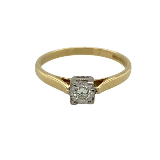 18ct Gold & Diamond Set Vintage Solitaire Ring
