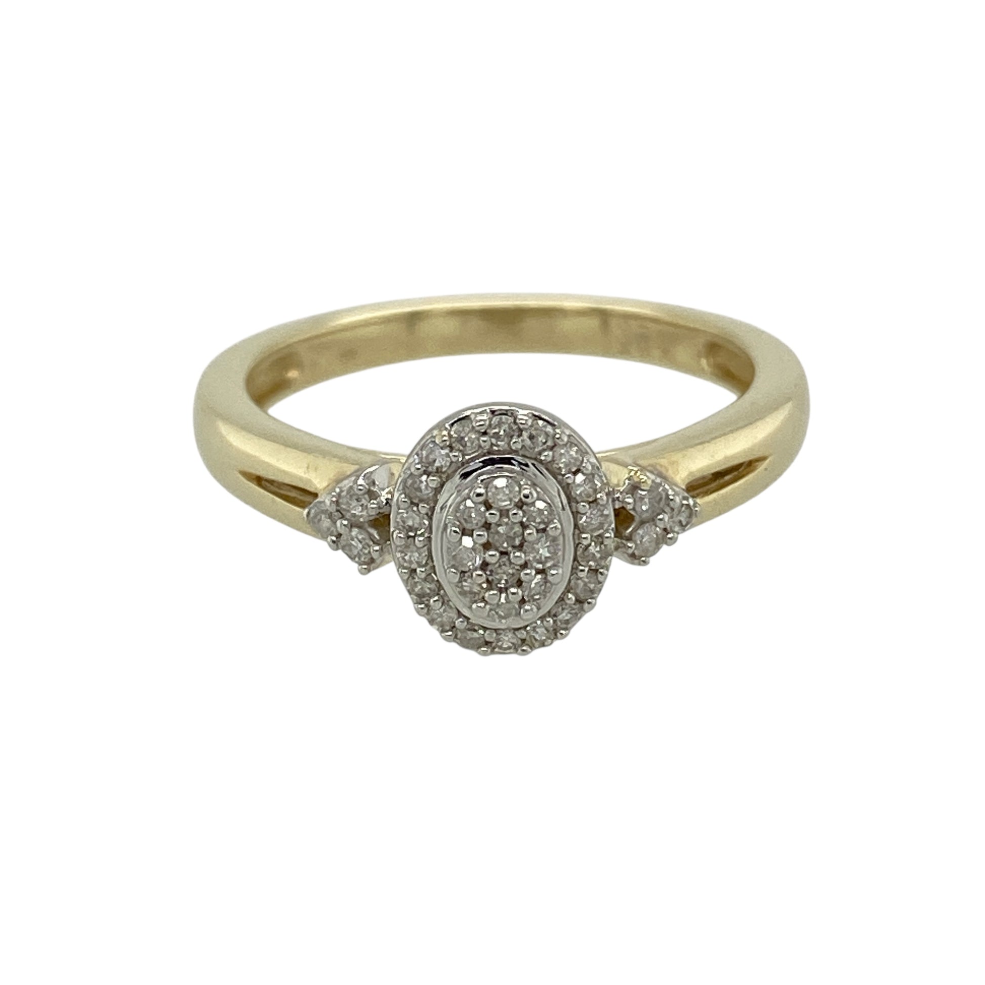 9ct Gold & Diamond Set Oval Halo Cluster Ring