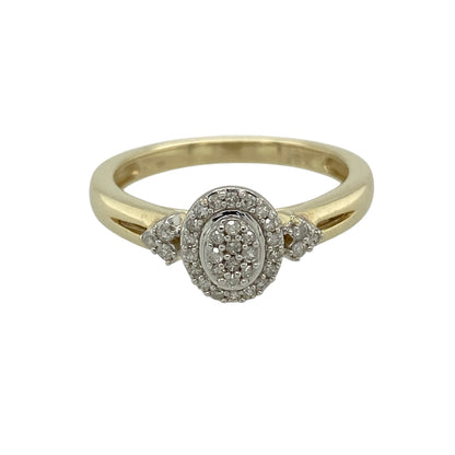 9ct Gold & Diamond Set Oval Halo Cluster Ring