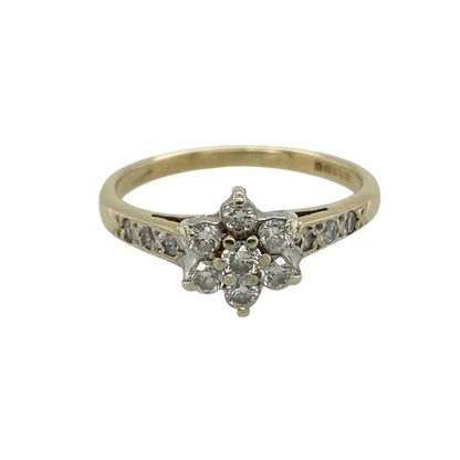 9ct Gold & Diamond Set Flower Cluster Ring