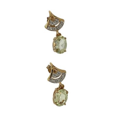 9ct Gold Diamond & Green Stone Drop Earrings