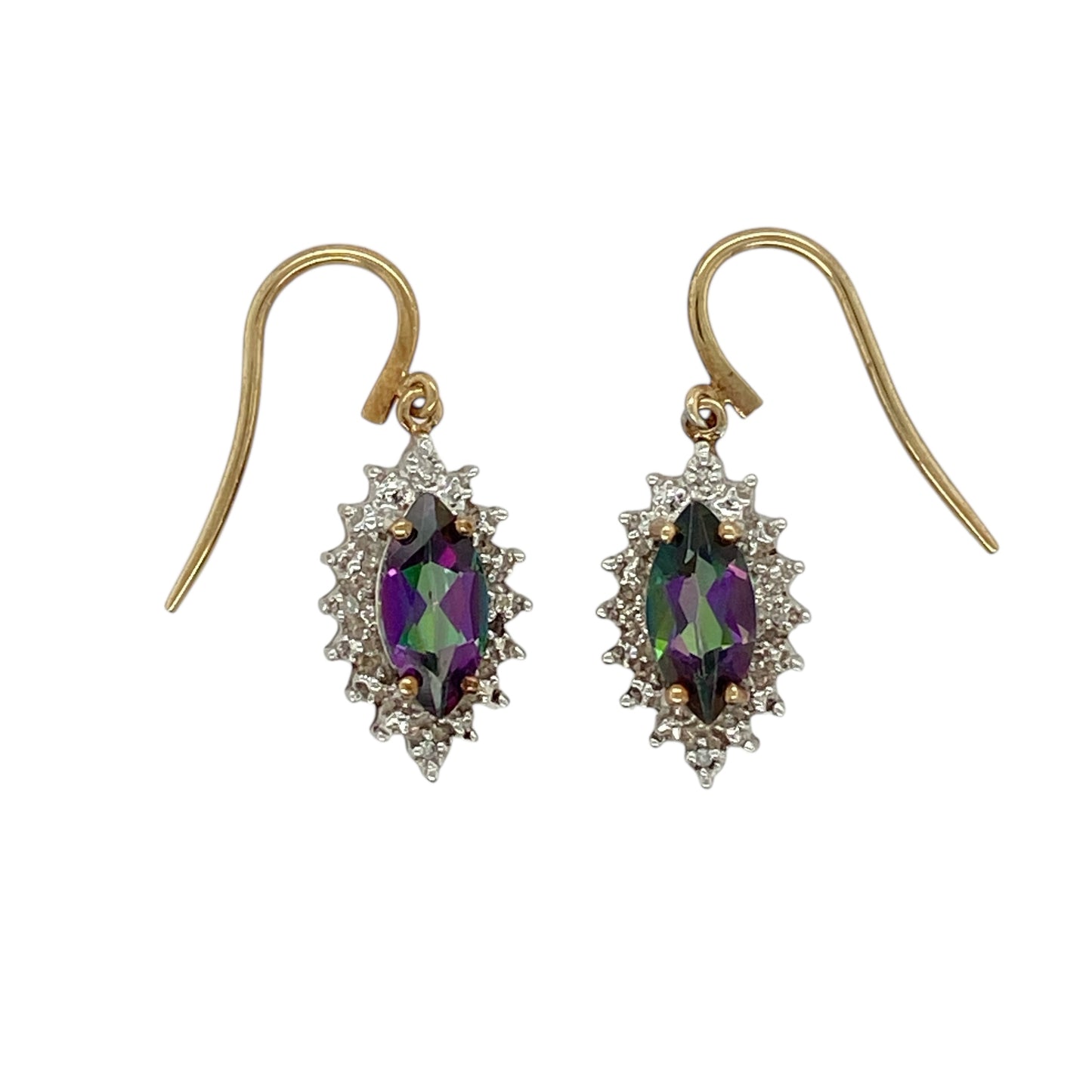 9ct Gold Diamond & Mystic Topaz Set Drop Earrings