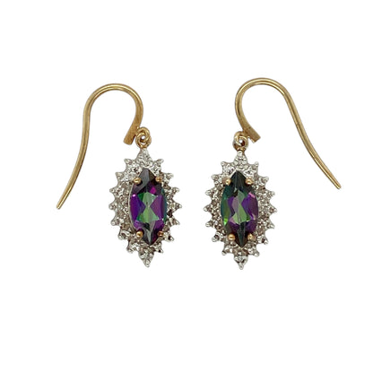 9ct Gold Diamond & Mystic Topaz Set Drop Earrings