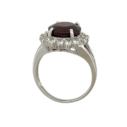9ct White Gold Raspberry Rhodolite & White Sapphire Set Cluster Ring