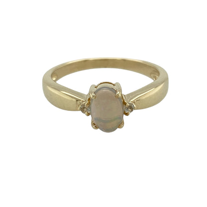 9ct Gold Opalique & White Topaz Solitaire Ring