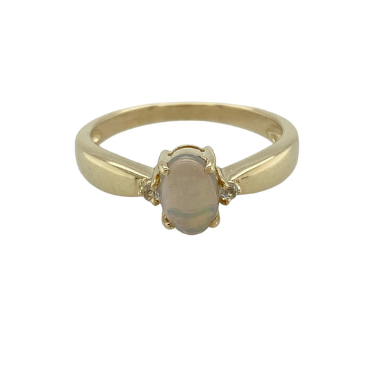 9ct Gold Opalique & White Topaz Solitaire Ring