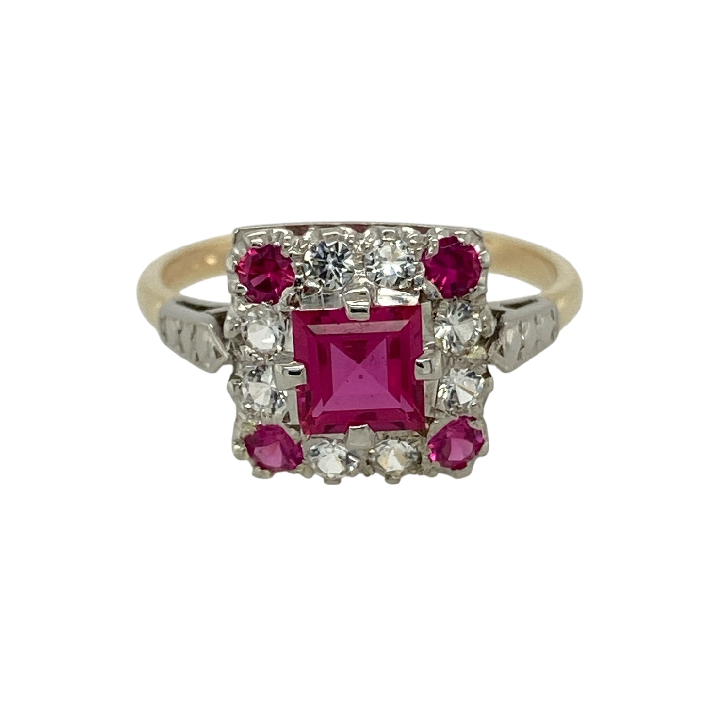 9ct Gold Ruby & Cubic Zirconia Set Square Cluster Ring