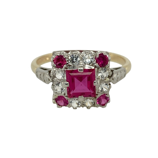 9ct Gold Ruby & Cubic Zirconia Set Square Cluster Ring