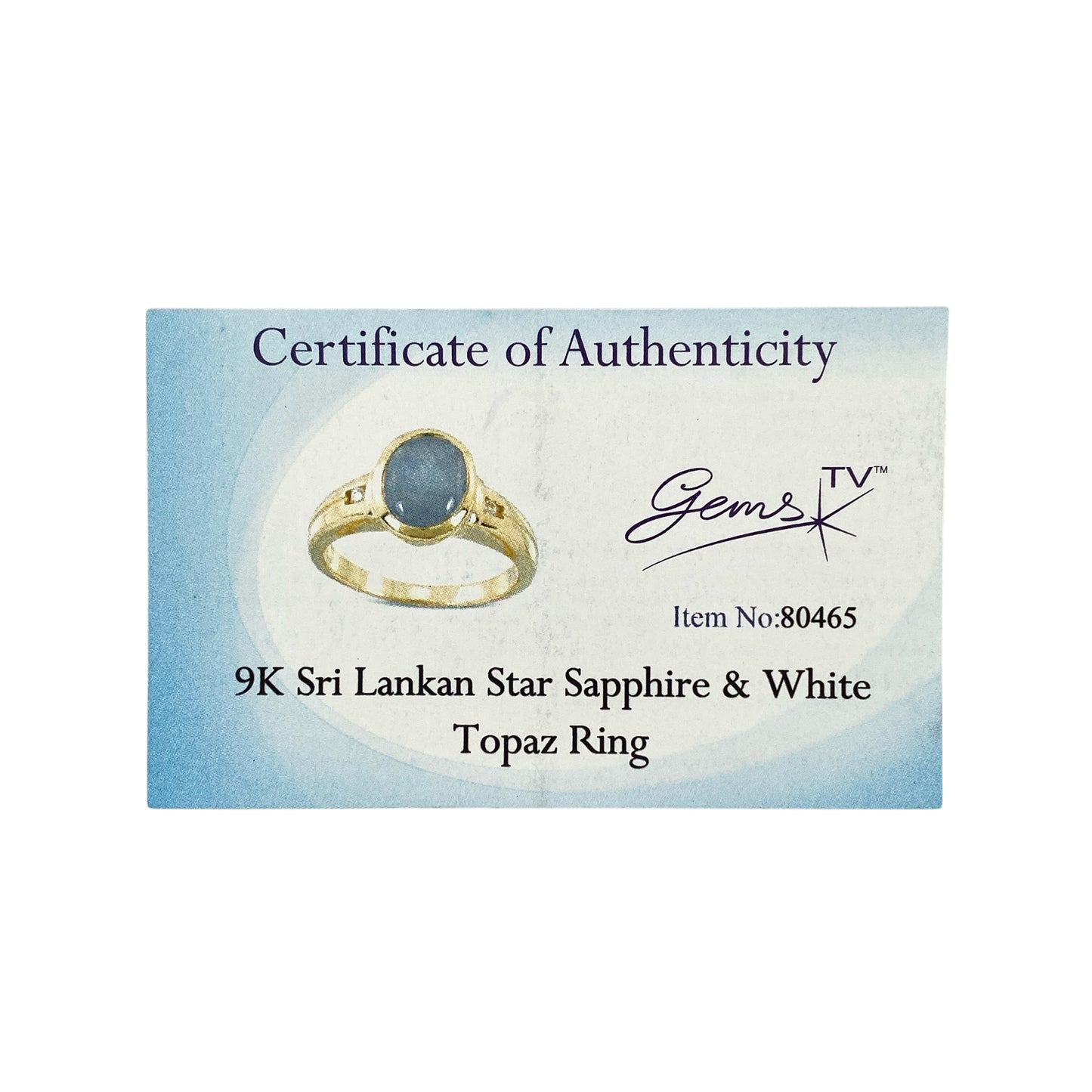 9ct Gold Sri Lankan Star Sapphire & White Topaz Set Ring