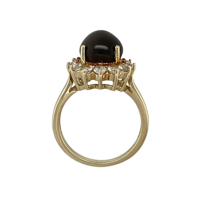 9ct Gold Cats Eye & White Topaz Set Cluster Ring