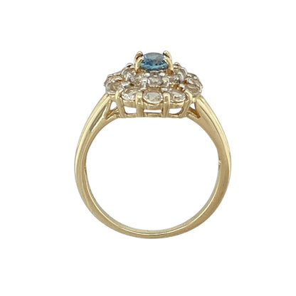 9ct Gold Santa Maria African Aquamarine & White Topaz Cluster Ring