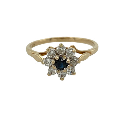 9ct Gold Sapphire & Cubic Zirconia Set Flower Cluster Ring