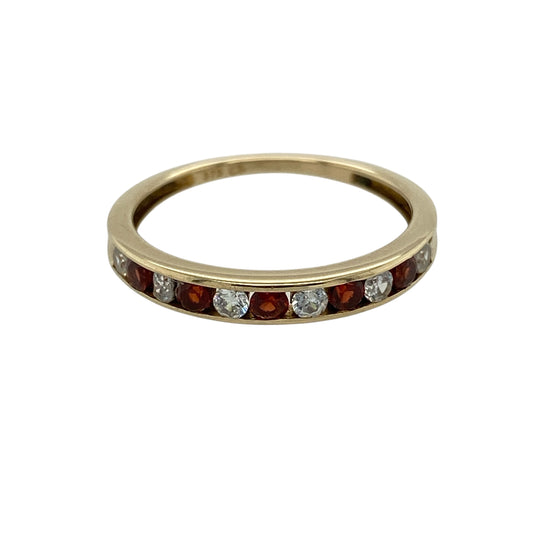 9ct Gold Garnet & Cubic Zirconia Set Band Ring