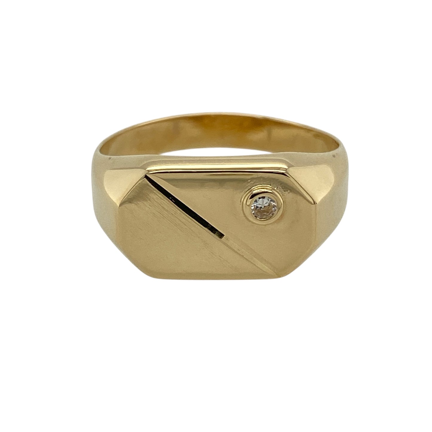 18ct Gold & Cubic Zirconia Set Geometric Signet Ring