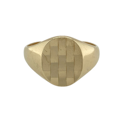 9ct Gold Patterned Oval Signet Ring