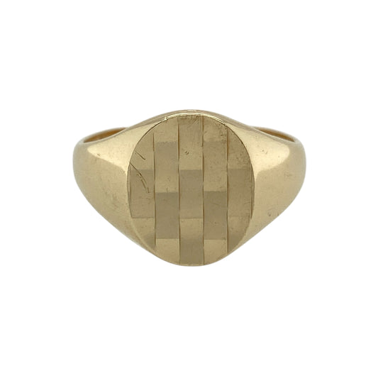 9ct Gold Patterned Oval Signet Ring