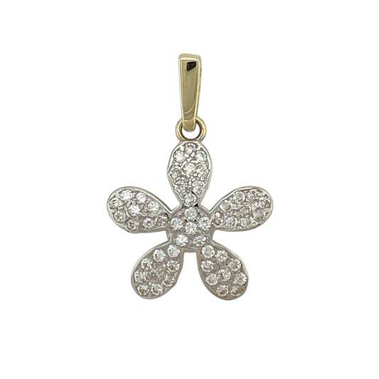9ct Gold & Cubic Zirconia Set Flower Pendant