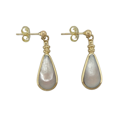 9ct Gold & Mother of Pearl Teardrop Drop Earrings
