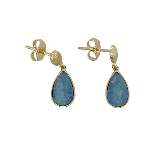 9ct Gold & Opalique Set Teardrop Drop Earrings