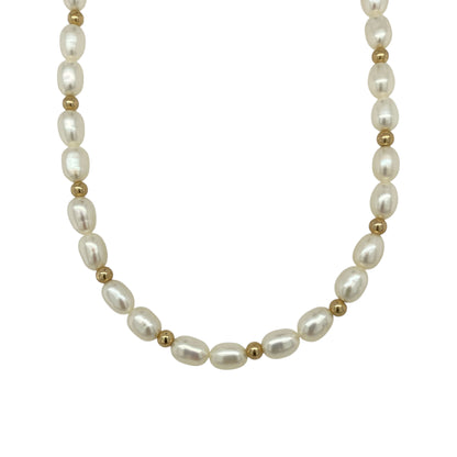 9ct Gold & Pearl Ball 16" Necklace