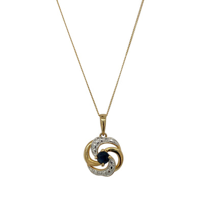 9ct Gold & Sapphire Set Swirl 16" Necklace