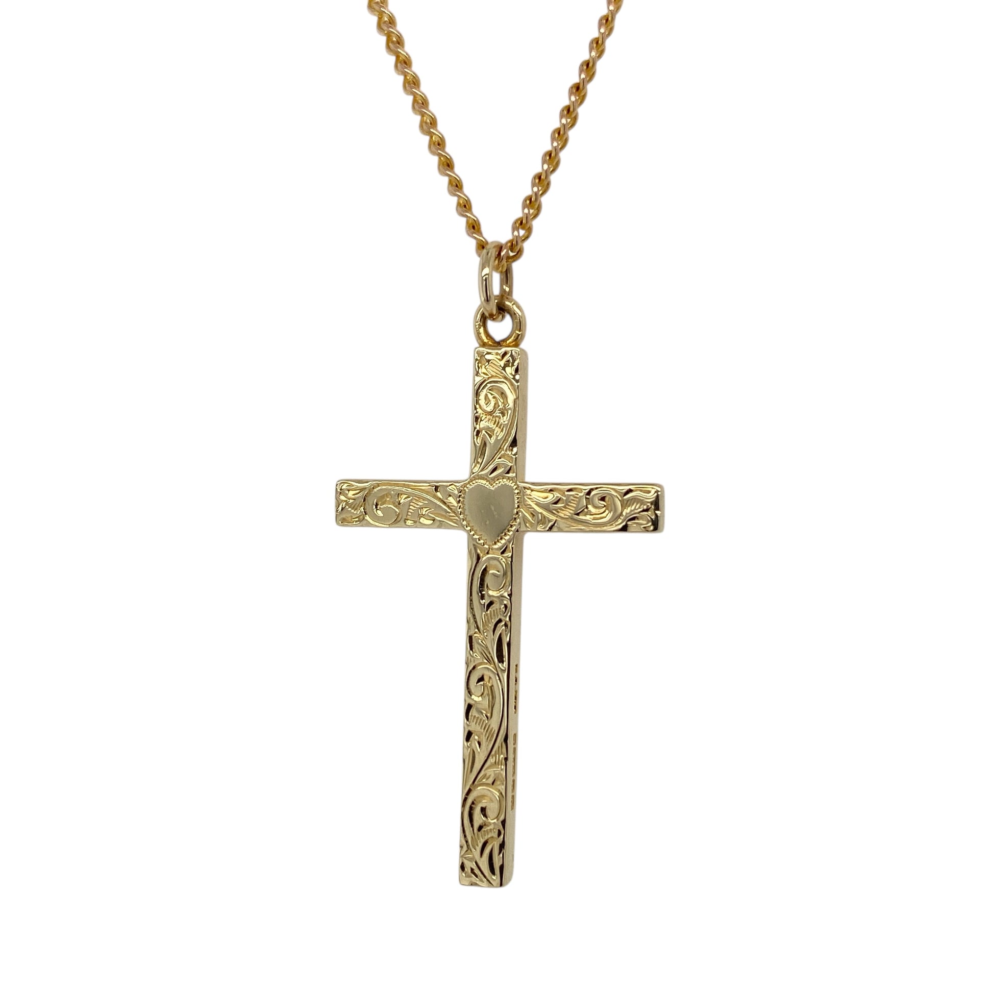 9ct Gold Patterned Cross 16.75" Necklace