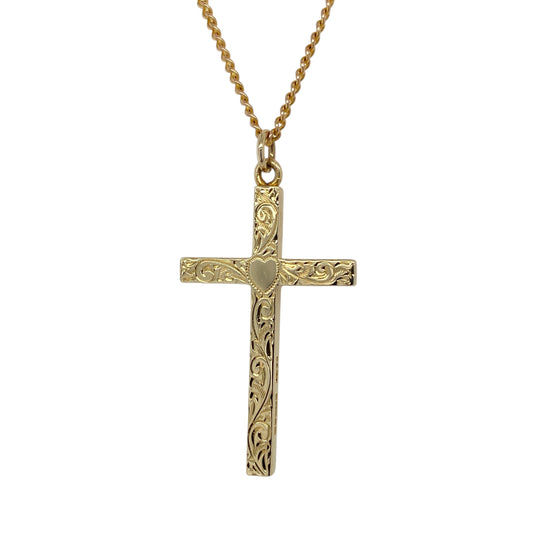 9ct Gold Patterned Cross 16.75" Necklace