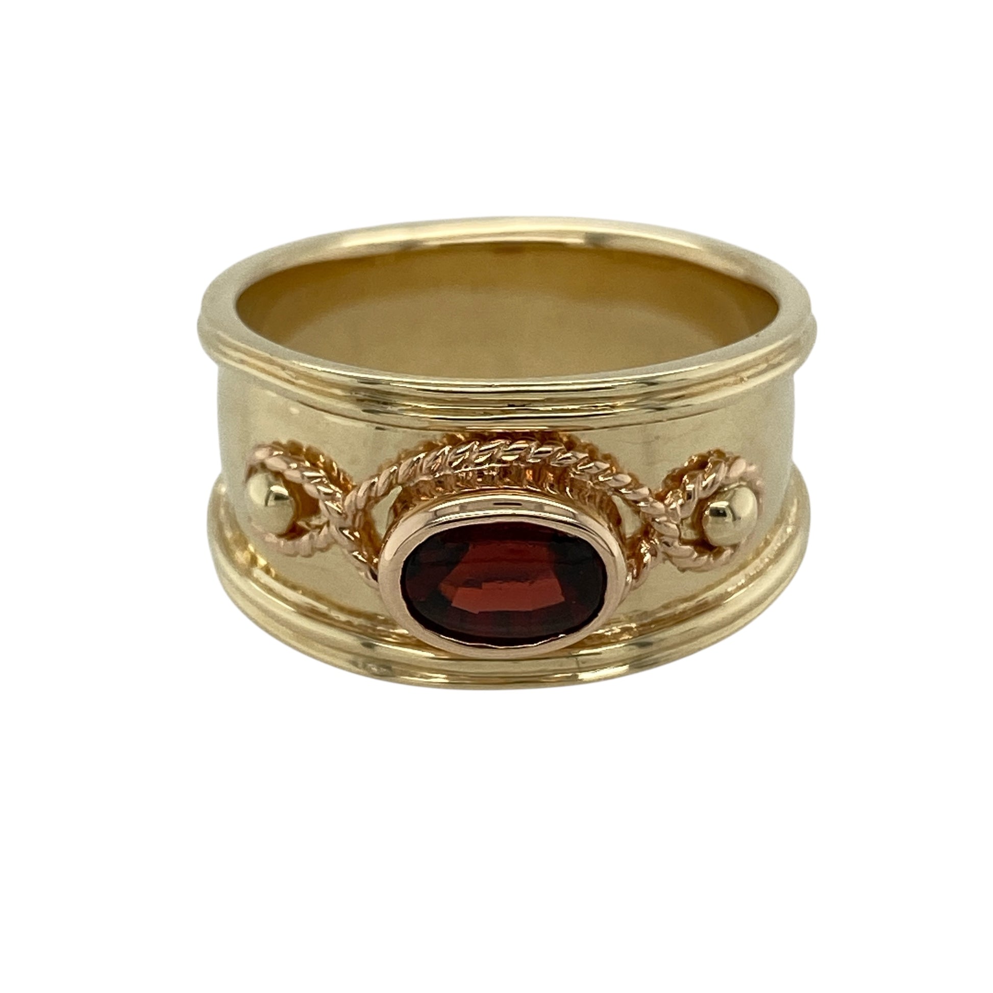 9ct Gold & Garnet Set Wide Band Clogau Ring