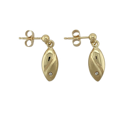 9ct Gold & Diamond Set Oval Drop Earrings