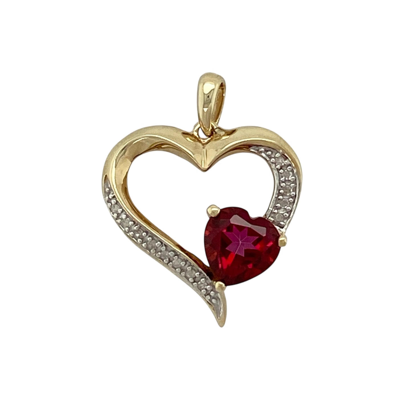 9ct Gold Diamond & Ruby Set Heart Pendant