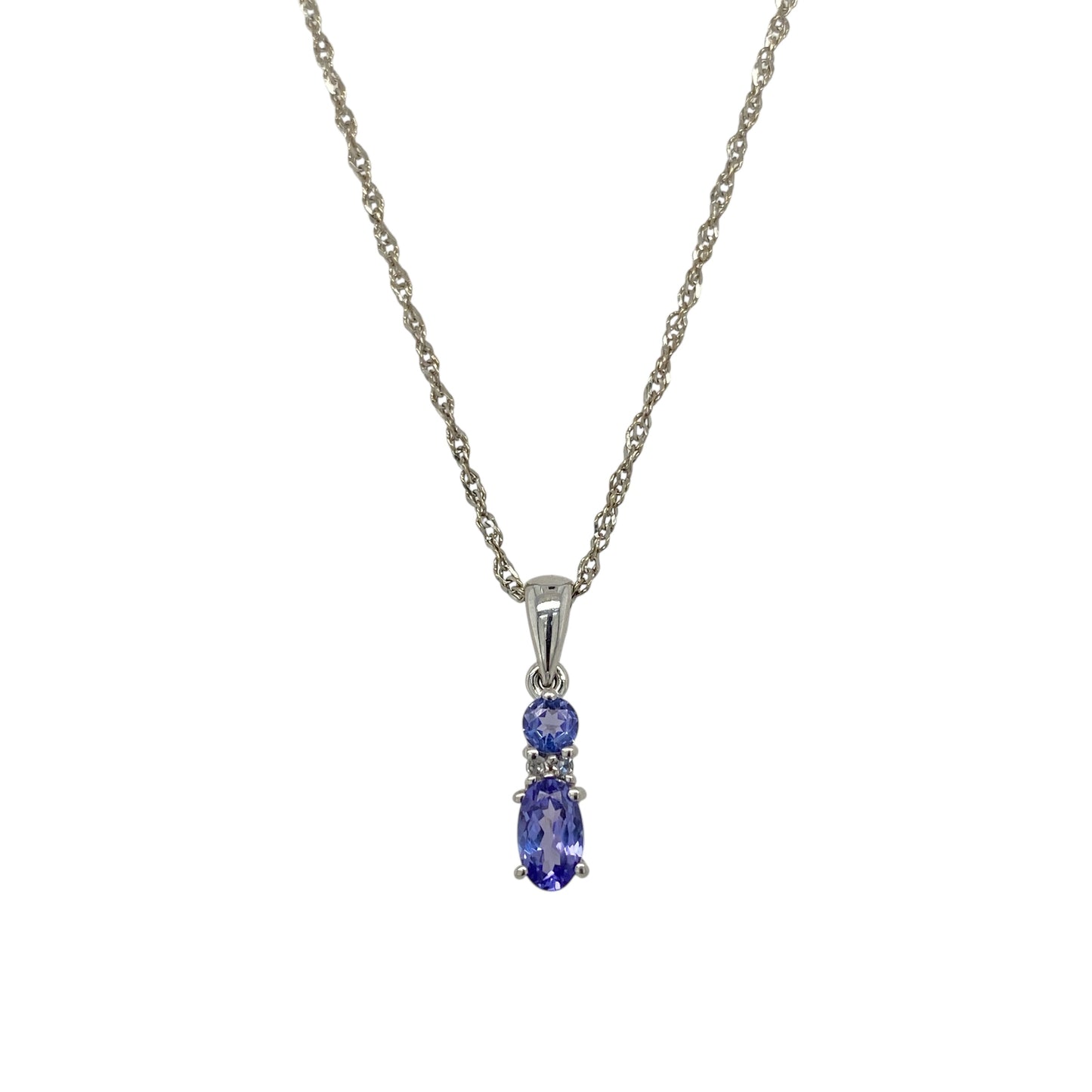 9ct White Gold Diamond & Tanzanite 18" Necklace