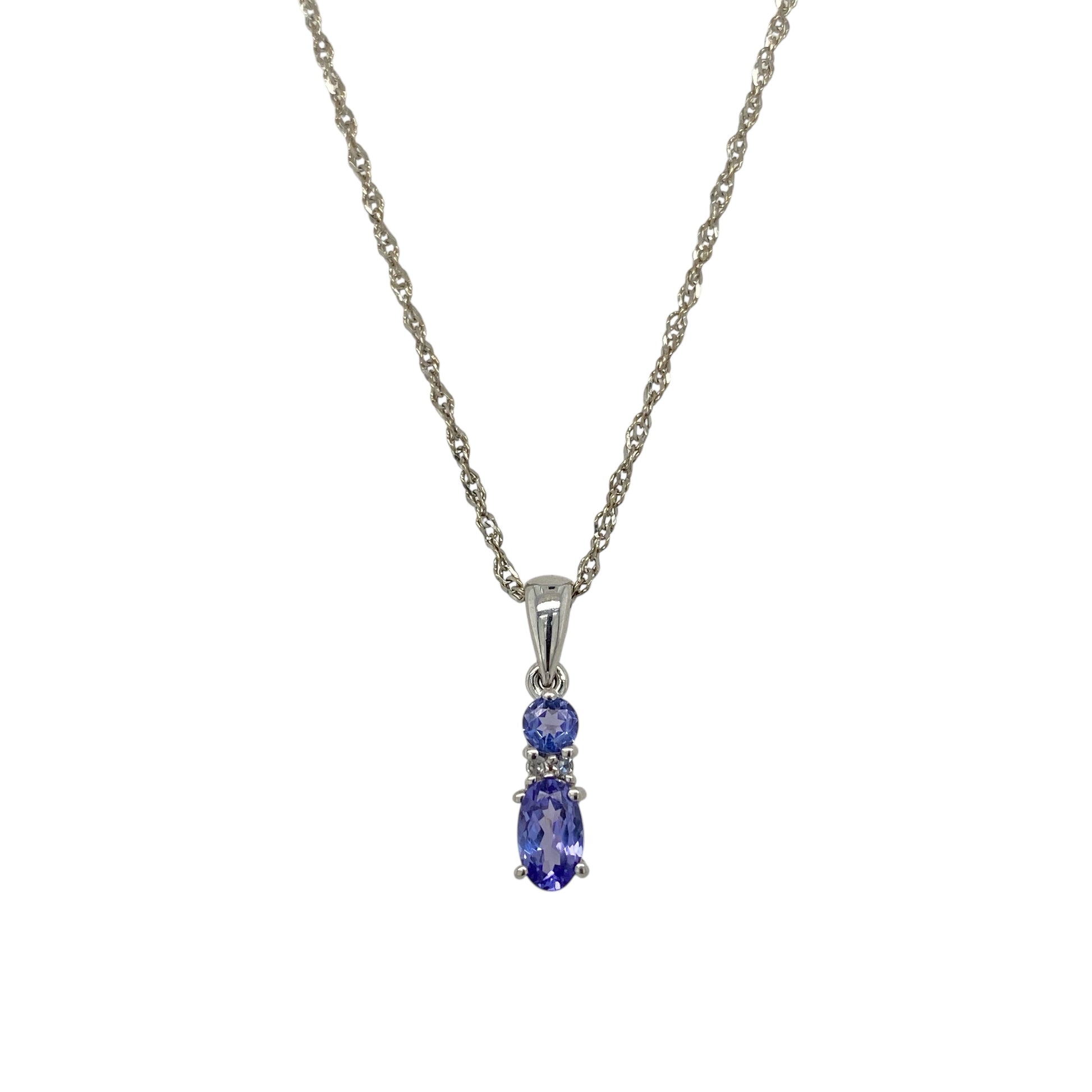 9ct White Gold Diamond & Tanzanite 18" Necklace