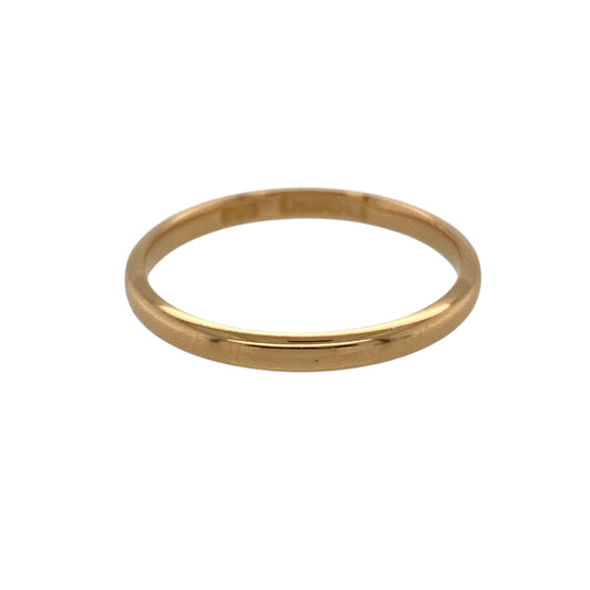 Bring timeless simplicity and classic elegance to your jewellery collection with this pre-owned 22ct yellow gold wedding band ring.

Design: The ring features a traditional plain band profile with a slim 2mm width, offering a clean and understated look that never goes out of style.
Material: Made from rich 22-carat yellow gold, the high gold content gives the ring a warm, luxurious tone and classic appeal.