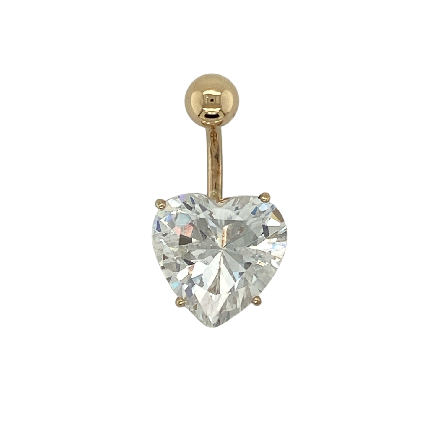 9ct Gold & Cubic Zirconia Set Heart Belly Bar
