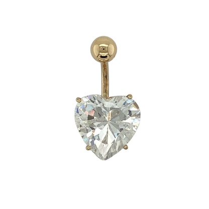 9ct Gold & Cubic Zirconia Set Heart Belly Bar